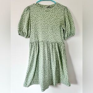 ASOS minty green Polka Dot mini dress with puff sleeves size small babydoll